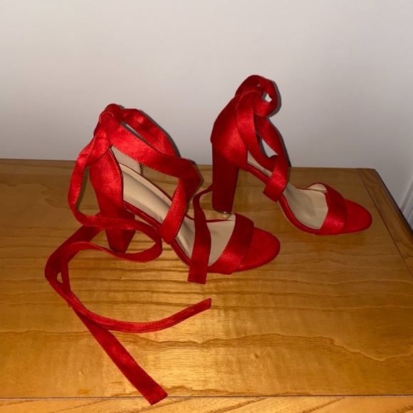 Womens Chunky Ankle Strappy Pumps Lace Up High Heels Sandals - Picture 3 of 6